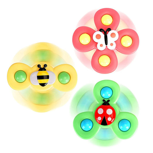3pcs Boys/Girls/Babies spinning Toys with Suction Cups - baby bath toys, sensory toys for babies, spinners, rotating infant toys, baby spinning tops, toddler travel activities, baby fidget toy, suction cup toys for babies, baby plane travel essentials