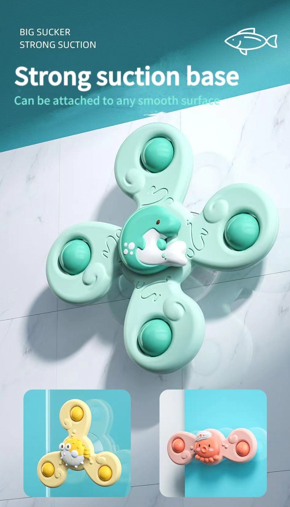 3pcs Sea Animals Baby Spinner Toys with Suction Cups - babies rattle toys, spinning toys for babies, toys for infants, spinner toys for babies, window toys, baby spinner toy, spinners for babies, suction cup toys for toddlers, spinner toys for toddlers