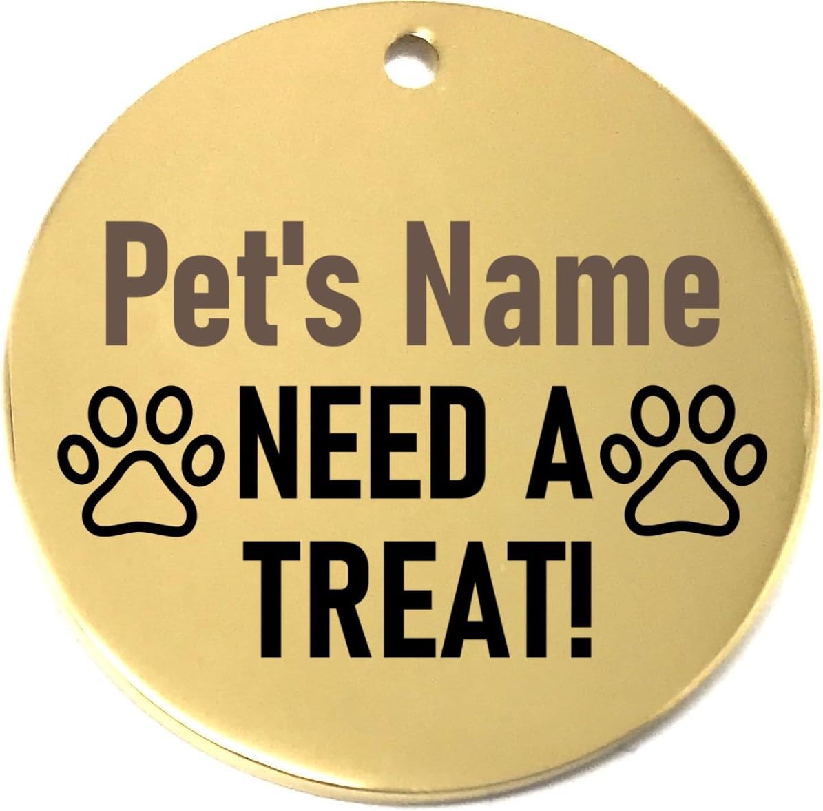 Gold Need a Treat Custom Pet ID Tag for Dog Cat Collar - Laser Engrave Name and Contact Information