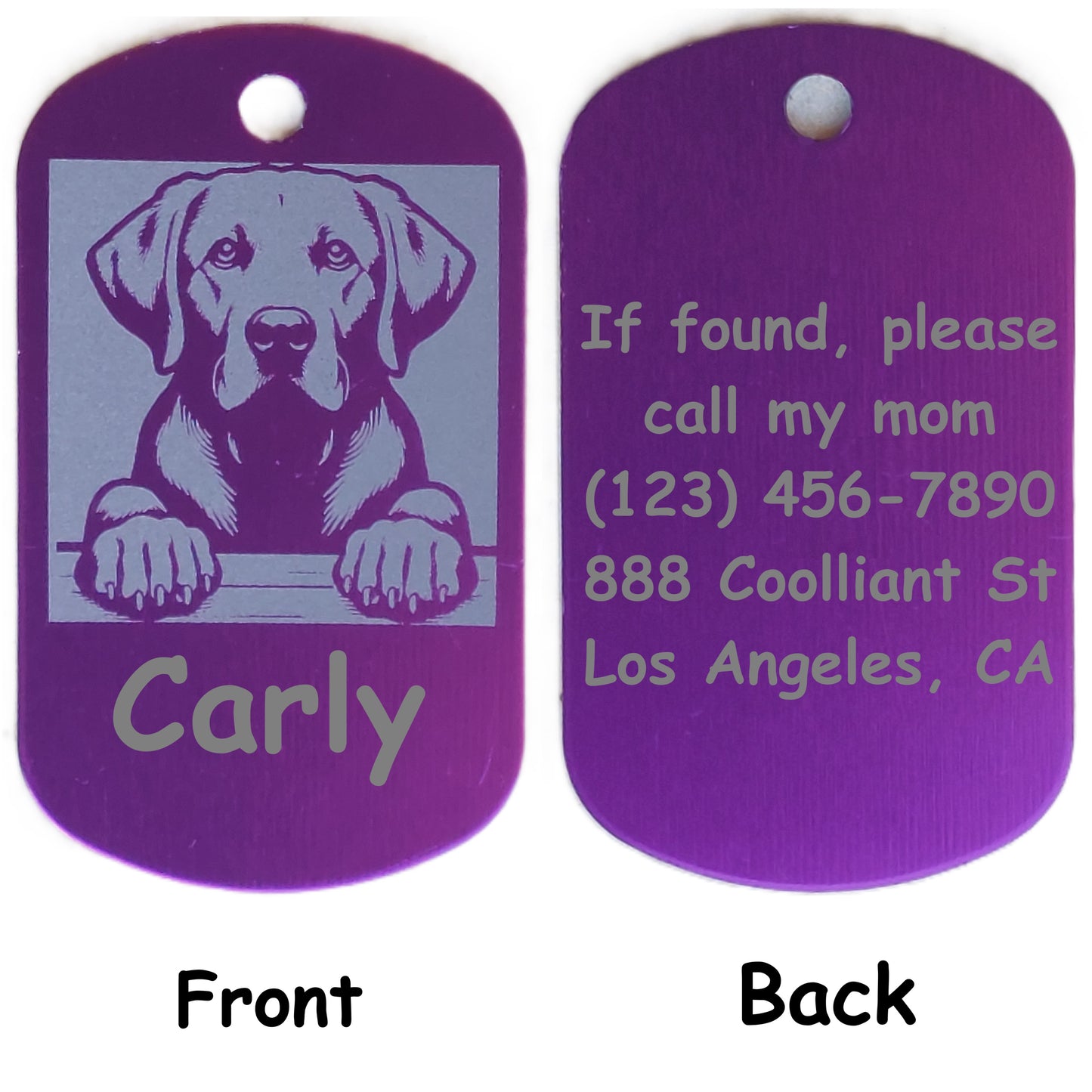 Rectangular Military Style Personalized Labrador Retriever Dog ID Tag - Dog Name Tag for Pet Collar