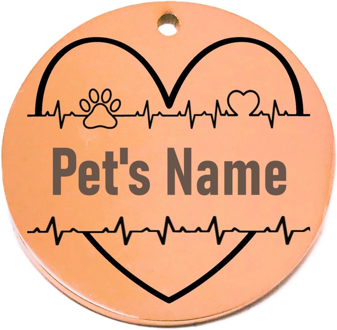 Round rose gold pet name tag with heart design and space for 'Pet's Name'