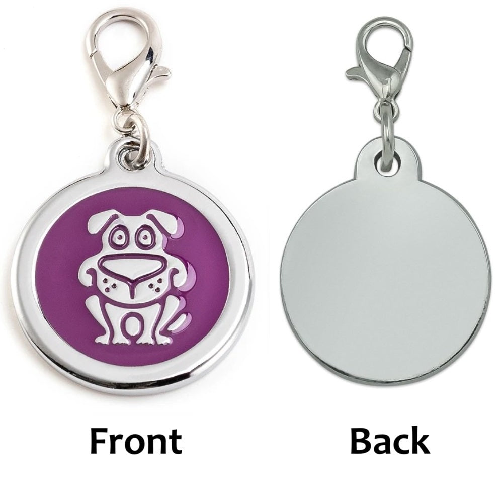 Personalized Funky Dog Design Pet ID Tags with Quick Tag Clip for Happy Puppies and Dogs Featuring Laser Engraved Dog Name, or Other Custom Information