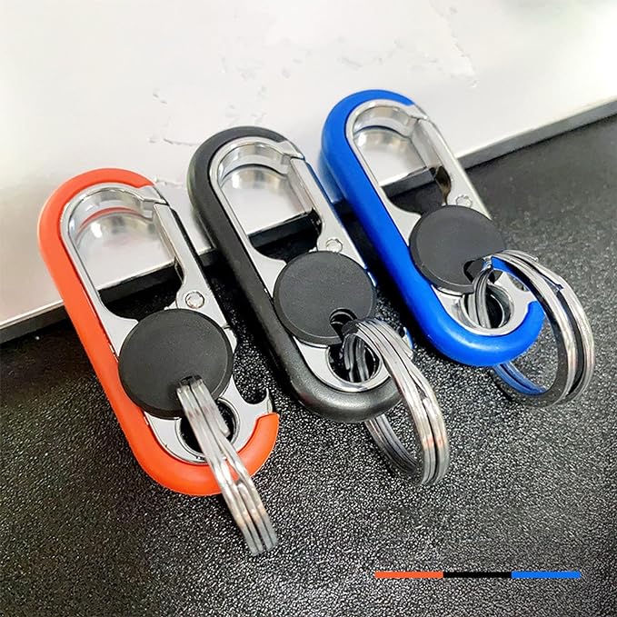 Carabiner Heavy Duty Double Ring KeyChain with Bottle Opener - locking key ring, key fob holder, keychain carabiner, car key chain for backpacks, clip for keys, keychains for car keys