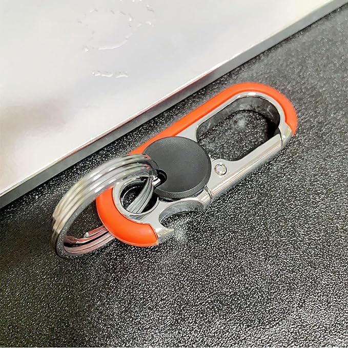 Carabiner Heavy Duty Double Ring KeyChain with Bottle Opener - locking key ring, key fob holder, keychain carabiner, car key chain for backpacks, clip for keys, keychains for car keys