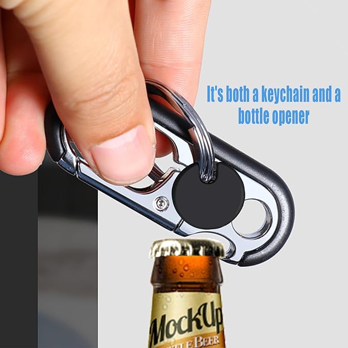 Carabiner Heavy Duty Double Ring KeyChain with Bottle Opener - locking key ring, key fob holder, keychain carabiner, car key chain for backpacks, clip for keys, keychains for car keys