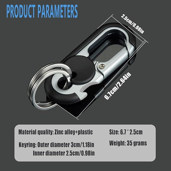 Carabiner Heavy Duty Double Ring KeyChain with Bottle Opener - locking key ring, key fob holder, keychain carabiner, car key chain for backpacks, clip for keys, keychains for car keys