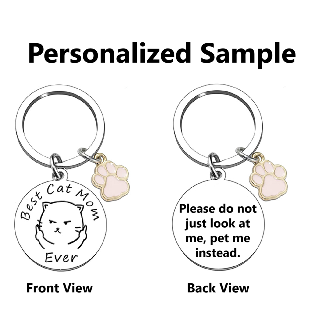 Funny Best Cat Mom Ever Keychain With Cute Paw & Keyring - funny cat key chain, cat mom gifts, funny cat key ring, kitty cat keychain, cat cute paw keyring, cat lover stocking stuffers, safety cat keychain, sushi cat keychain, wild cat personal keychain