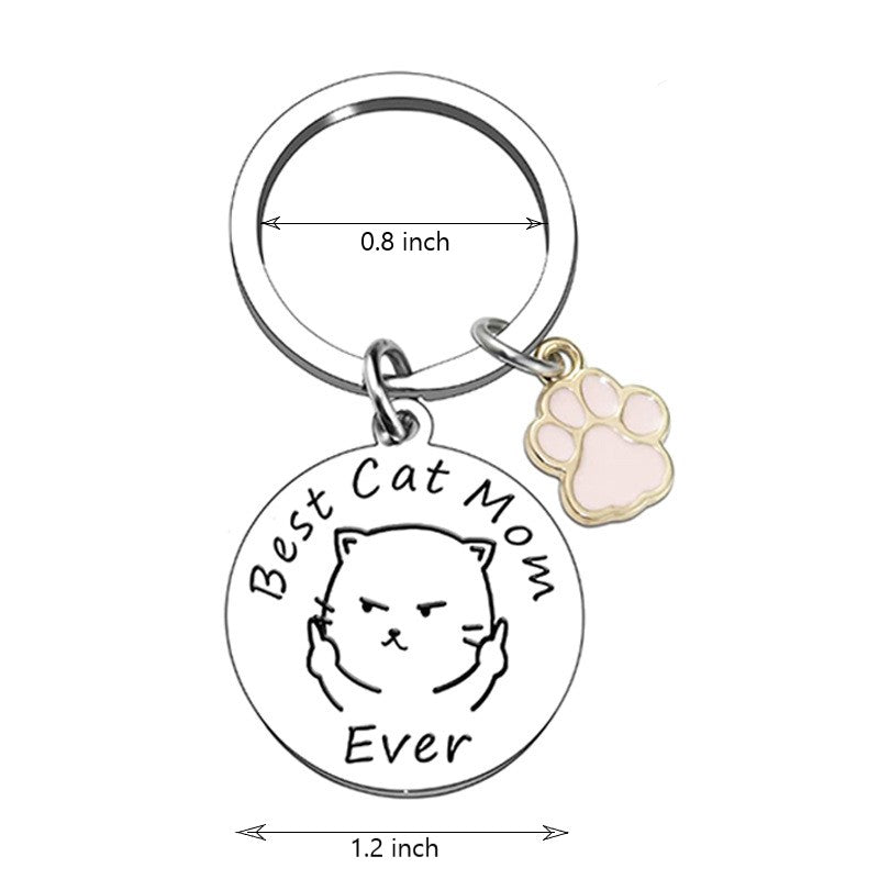Funny Best Cat Mom Ever Keychain With Cute Paw & Keyring - funny cat key chain, cat mom gifts, funny cat key ring, kitty cat keychain, cat cute paw keyring, cat lover stocking stuffers, safety cat keychain, sushi cat keychain, wild cat personal keychain