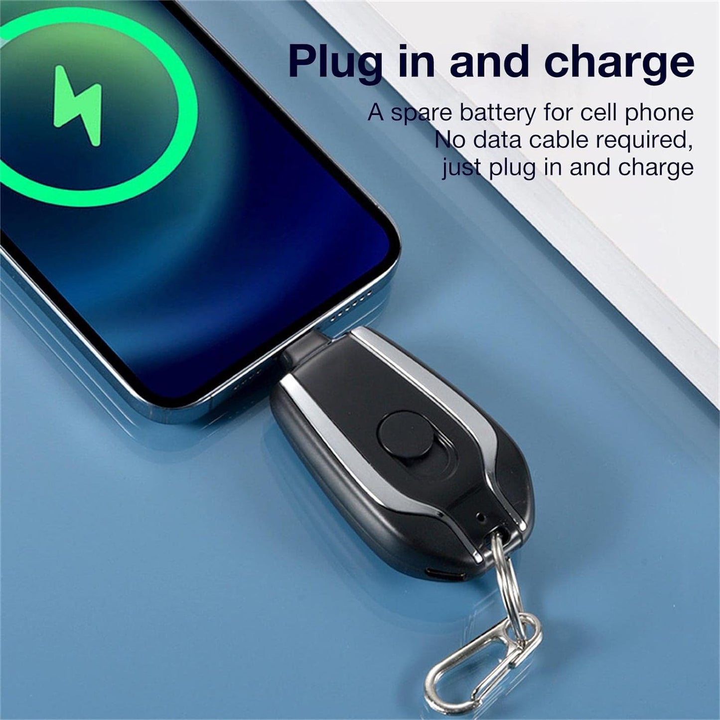 Mini Keychain Portable Charger/iPhone Power Bank - emergency backup charger, small size iphone charger, lightweight iphone charger, iphone battery pack, mini portable charger for iphone, portable charger fast charging, portable cell phone charger