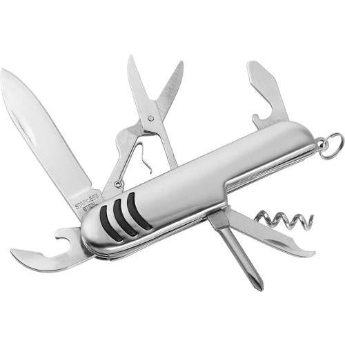 Stainless Steel 7 in 1 Multifunctional Swiss Army Style Pocket Folding Knife with small key ring for Emergency and Disaster Preparation