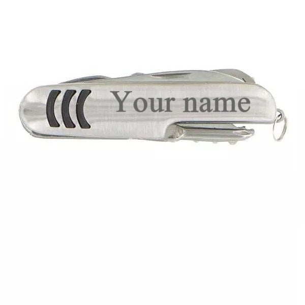 Stainless Steel 7 in 1 Multifunctional Swiss Army Style Pocket Folding Knife with small key ring for Emergency and Disaster Preparation