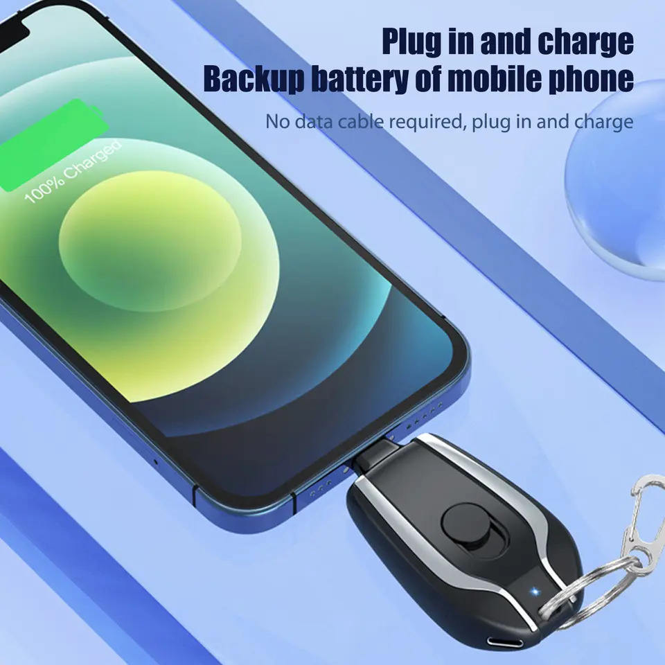 USB Type C Mini Emergency Power Bank Key Chain - small battery pack, emergency backup charger, ultra compact power pods, mobile keychain charger, keychain portable charger, cell phone power bank, type c backup charger, usb c battery pack