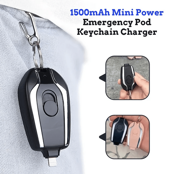 USB Type C Mini Emergency Power Bank Key Chain - small battery pack, emergency backup charger, ultra compact power pods, mobile keychain charger, keychain portable charger, cell phone power bank, type c backup charger, usb c battery pack
