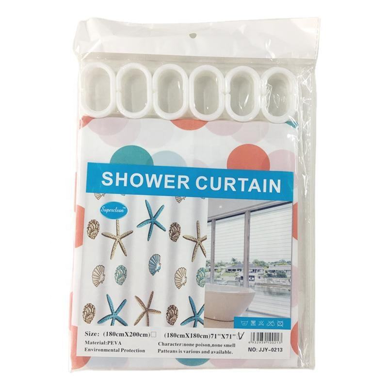 72" x 72" PEVA Bathroom Shower Curtain with 12 Plastic Hooks - rv shower curtain, tall shower curtain, shower curtain liner fabric, bathroom shower curtains, shower curtain and liner set, shower curtain with hooks, hotel shower curtain