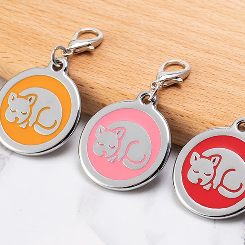 Personalized Sleeping Pet ID Tags with Trigger Snap Hook for Kittens and Cats Featuring Laser Engraving of Pet Name and Phone Number