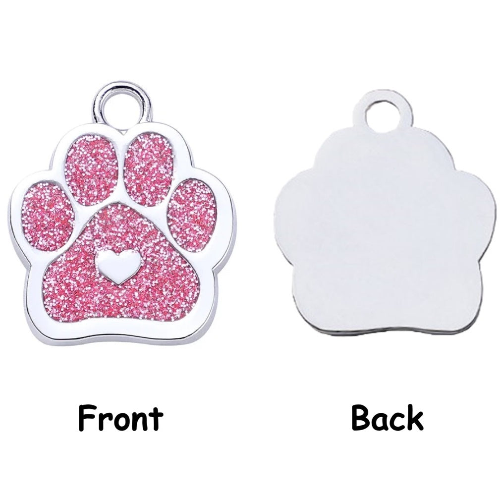 Personalized Dog/Cat Cute Paw Shape with Heart Pet ID Tag for Pet Collar or Key Chain - Puppy and Kitten Name tag