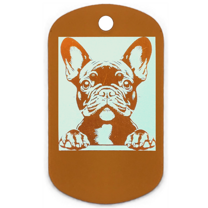 Gold Rectangle Military Style Personalized French Bulldog ID Tag - Dog Name Tag for Pet Collar