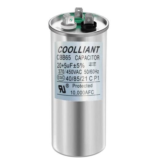 HVAC 20+5(uF/MFD) Dual Run/Start AC Capacitors - 370/440VAC/450VAC Air Conditioner Round Capacitor(CBB65B) for A/C Condenser Fan Motor and Compressor Unit