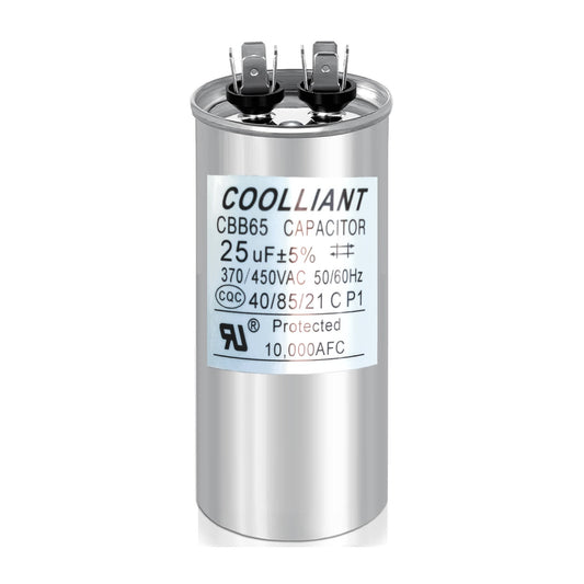 Round HVAC 25(uF/MFD) Motor Run/Start AC Capacitor - 370/440VAC/450VAC Air Conditioner Unit Capacitor(CBB65) for A/C Condenser and Compressor