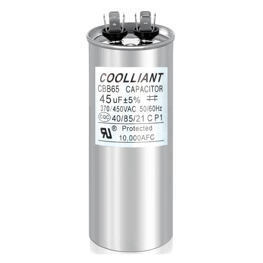 Round HVAC 45(uF/MFD) Motor Run/Start AC Capacitors - 370/440VAC/450VAC Air Conditioner Unit Capacitor(CBB65B) for A/C Condenser and Compressor