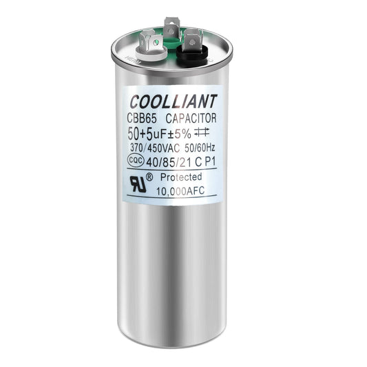 HVAC 50+5(uF/MFD) Dual Run/Start AC Capacitors - 370/440VAC/450VAC Air Conditioner Round Capacitor(CBB65B) for A/C Condenser Fan Motor and Compressor Unit