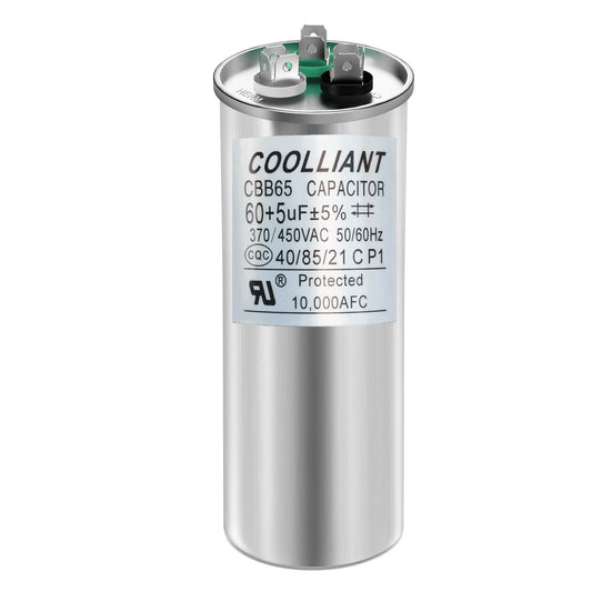 HVAC 60+5(uF/MFD) Dual Run/Start AC Capacitors - 370/440VAC/450VAC Air Conditioner Round Capacitor(CBB65B) for A/C Condenser Fan Motor and Compressor Unit