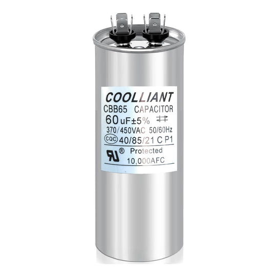 Round HVAC 60(uF/MFD) Motor Run/Start AC Capacitors - 370/440VAC/450VAC Air Conditioner Unit Capacitor(CBB65B) for A/C Condenser and Compressor