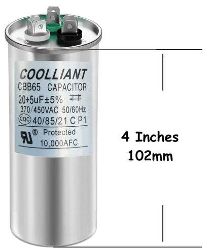 HVAC 20+5(uF/MFD) Dual Run/Start AC Capacitors - 370/440VAC/450VAC Air Conditioner Round Capacitor(CBB65B) for A/C Condenser Fan Motor and Compressor Unit