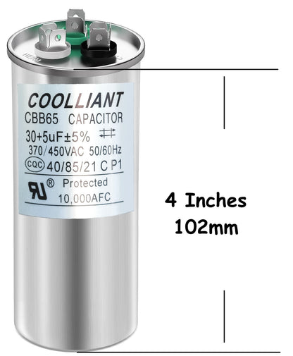HVAC 30+5(uF/MFD) Dual Run/Start AC Capacitors - 370/440VAC/450VAC Air Conditioner Round Capacitor(CBB65B) for A/C Condenser Fan Motor and Compressor Unit