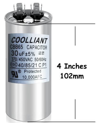 Round HVAC 30(uF/MFD) Motor Run/Start AC Capacitors - 370/440VAC/450VAC Air Conditioner Unit Capacitor(CBB65B) for A/C Condenser and Compressor