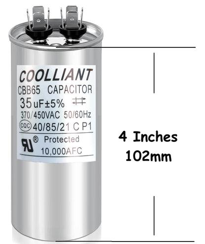 Round HVAC 35(uF/MFD) Motor Run/Start AC Capacitors - 370/440VAC/450VAC Air Conditioner Unit Capacitor(CBB65B) for A/C Condenser and Compressor