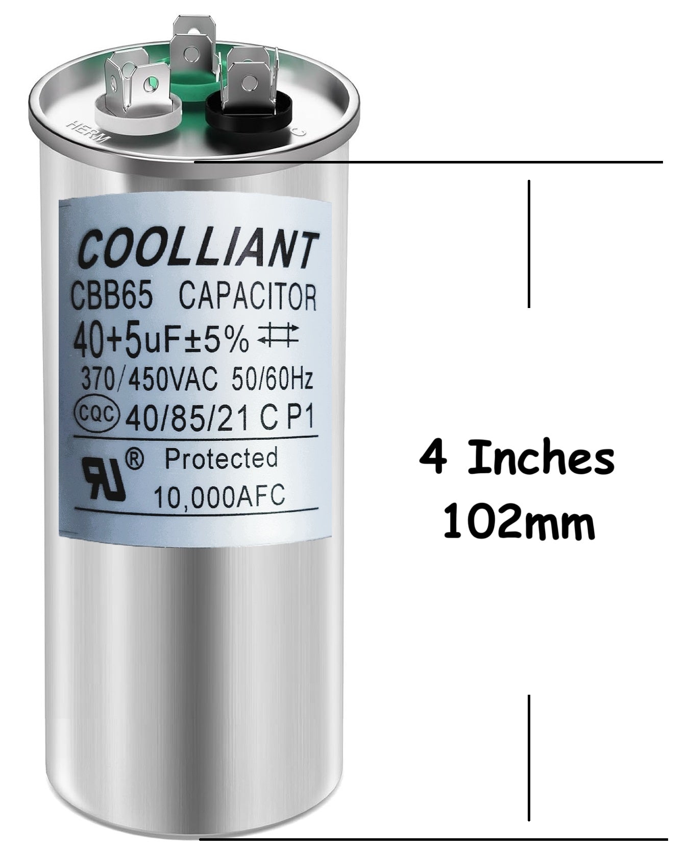 HVAC 40+5(uF/MFD) Dual Run/Start AC Capacitors - 370/440VAC/450VAC Air Conditioner Round Capacitor(CBB65B) for A/C Condenser Fan Motor and Compressor Unit