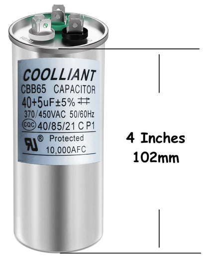 HVAC 40+5(uF/MFD) Dual Run/Start AC Capacitors - 370/440VAC/450VAC Air Conditioner Round Capacitor(CBB65B) for A/C Condenser Fan Motor and Compressor Unit