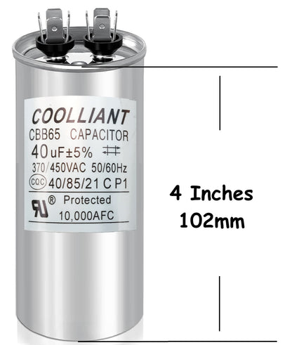 Round HVAC 40(uF/MFD) Motor Run/Start AC Capacitors - 370/440VAC/450VAC Air Conditioner Unit Capacitor(CBB65B) for A/C Condenser and Compressor