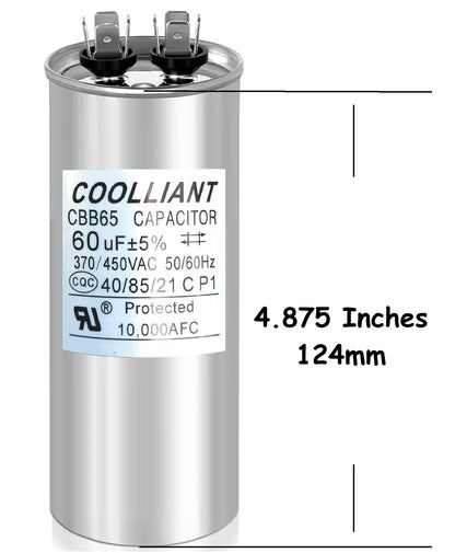 Round HVAC 60(uF/MFD) Motor Run/Start AC Capacitors - 370/440VAC/450VAC Air Conditioner Unit Capacitor(CBB65B) for A/C Condenser and Compressor