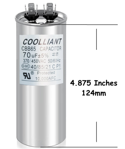 Round HVAC 70(uF/MFD) Motor Run/Start AC Capacitors - 370/440VAC/450VAC Air Conditioner Unit Capacitor(CBB65B) for A/C Condenser and Compressor