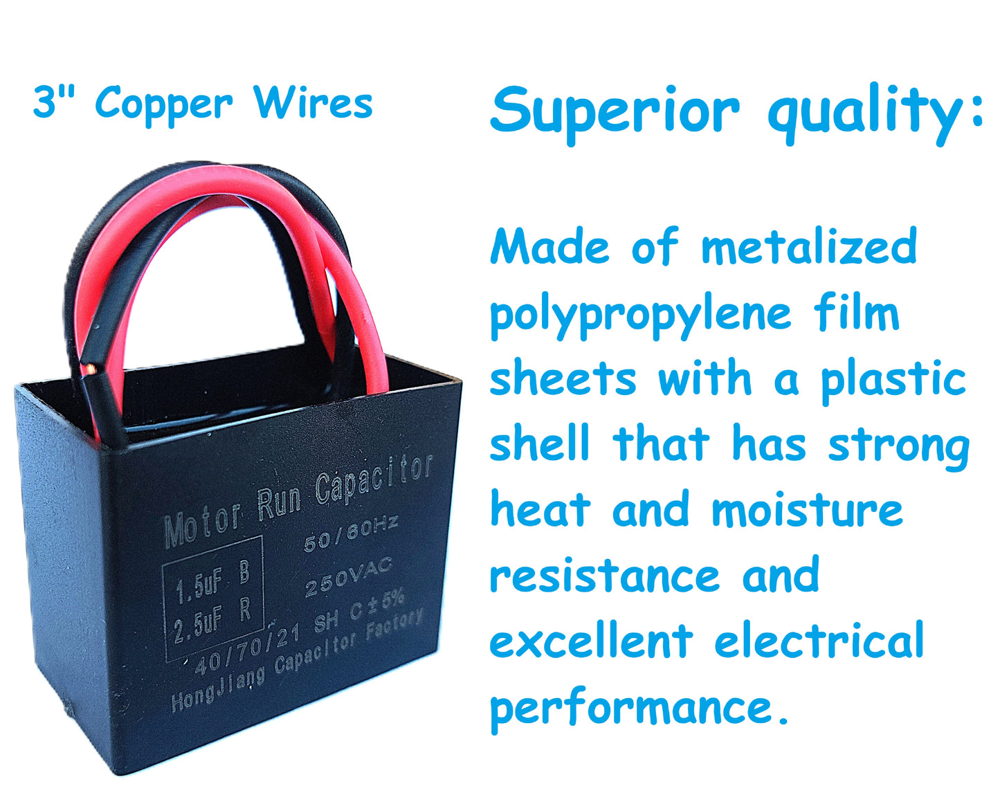 1.5uF+2.5uF (3 or 4 Wires Compatible) 250VAC Start/Run Motor and Fan Capacitor(CBB61) Replacement for New TECH, Ceiling Fan, Range Hood, Water Pump, Washing Machine, and Generator