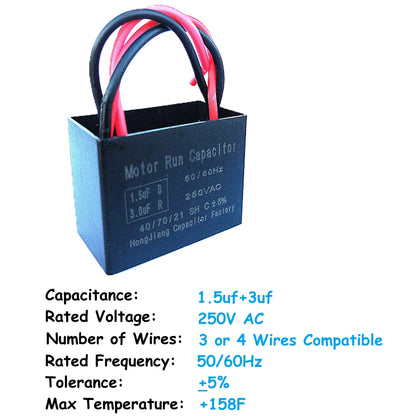 1.5uF+3uF (3 or 4 Wires Compatible) 250VAC Run/Start Motor and Ceiling Fan Capacitor(CBB61) Compatible with Electrical Power Relay Connecting Capacitor