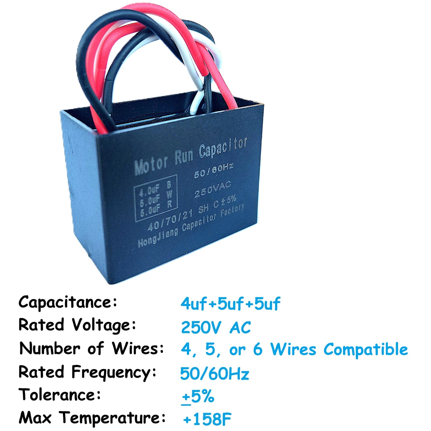 4uF+5uF+5uF (4, 5, or 6 Wires Compatible) 250VAC Motor and Fan Capacitor(CBB61) Replacement for Hampton Bay Ceiling Fan, Range Hood, Water Pump, Washing Machine, and Generator