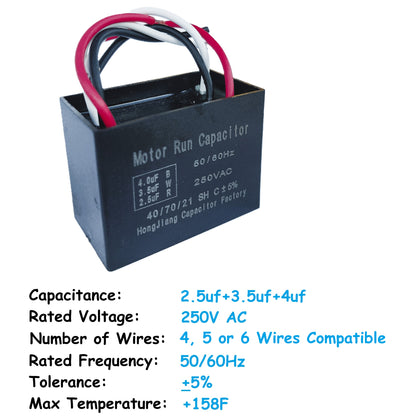 2.5uF+3.5uF+4uF (4, 5, or 6 Wires Compatible) 250VAC Motor and Fan Capacitor(CBB61) Replacement for Harbor Breeze Ceiling Fan, Range Hood, Water Pump, Washing Machine, and Generator