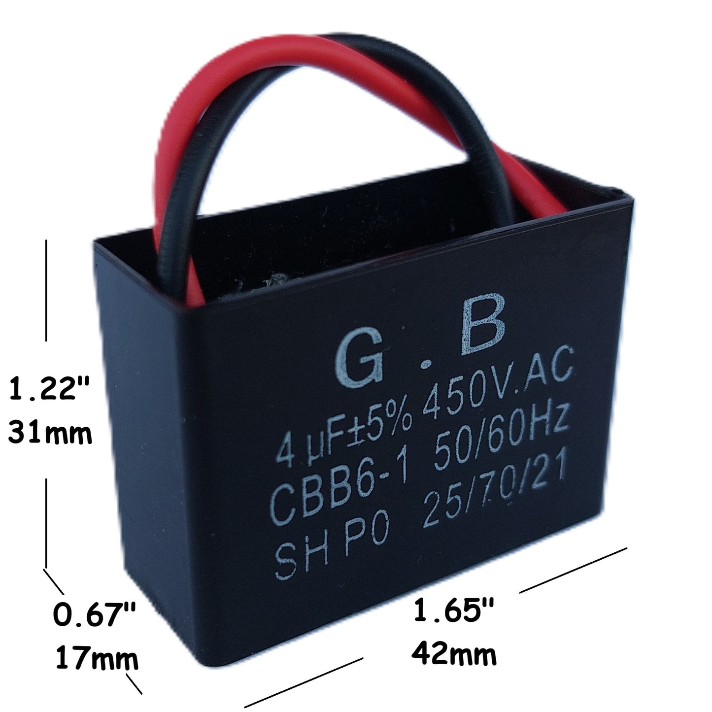 4uF (2 Wires) 450VAC Motor and Ceiling Fan Capacitor(CBB61) Compatible with 400VAC/350VAC/300VAC/250VAC - Electrical Power Relay Connecting Capacitor