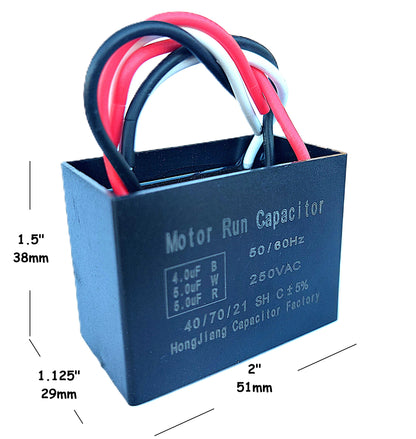 4uF+5uF+5uF (4, 5, or 6 Wires Compatible) 250VAC Motor and Fan Capacitor(CBB61) Replacement for Hampton Bay Ceiling Fan, Range Hood, Water Pump, Washing Machine, and Generator