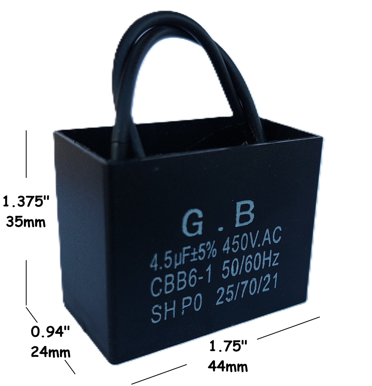 4.5uF (2 Wires) 450VAC Motor and Ceiling Fan Capacitor(CBB61) Compatible with 400VAC/350VAC/300VAC/250VAC - Electrical Power Relay Connecting Capacitor