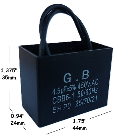 4.5uF (2 Wires) 450VAC Motor and Ceiling Fan Capacitor(CBB61) Compatible with 400VAC/350VAC/300VAC/250VAC - Electrical Power Relay Connecting Capacitor