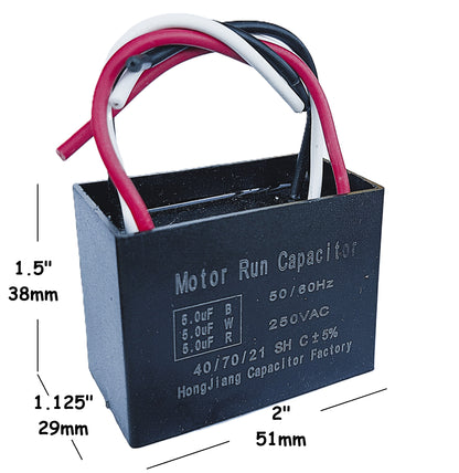 5uF+5uF+5uF (4, 5, or 6 Wires Compatible) 250VAC Motor and Fan Capacitor(CBB61) Replacement for New TECH, Ceiling Fan, Range Hood, Water Pump, Washing Machine, and Generator