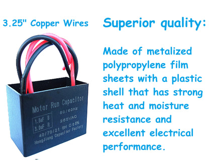 1.5uF+3uF (3 or 4 Wires Compatible) 250VAC Run/Start Motor and Ceiling Fan Capacitor(CBB61) Compatible with Electrical Power Relay Connecting Capacitor