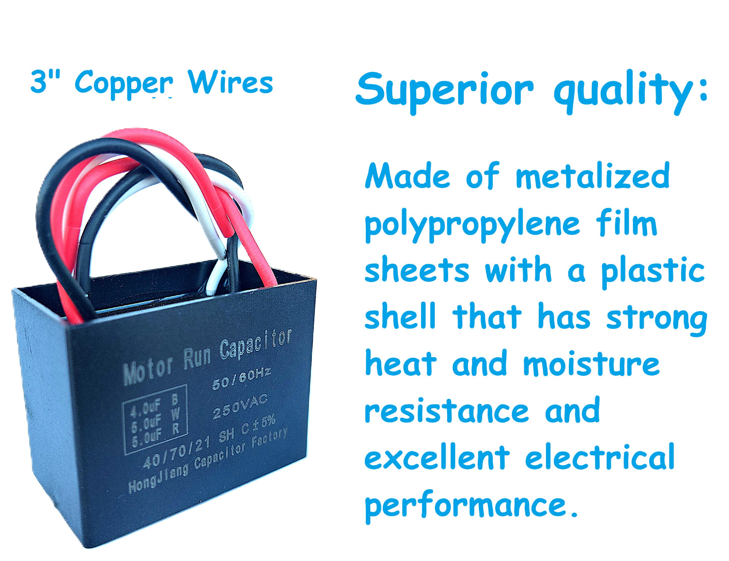 4uF+5uF+5uF (4, 5, or 6 Wires Compatible) 250VAC Motor and Fan Capacitor(CBB61) Replacement for Hampton Bay Ceiling Fan, Range Hood, Water Pump, Washing Machine, and Generator