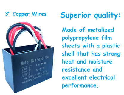 4uF+5uF+5uF (4, 5, or 6 Wires Compatible) 250VAC Motor and Fan Capacitor(CBB61) Replacement for Hampton Bay Ceiling Fan, Range Hood, Water Pump, Washing Machine, and Generator
