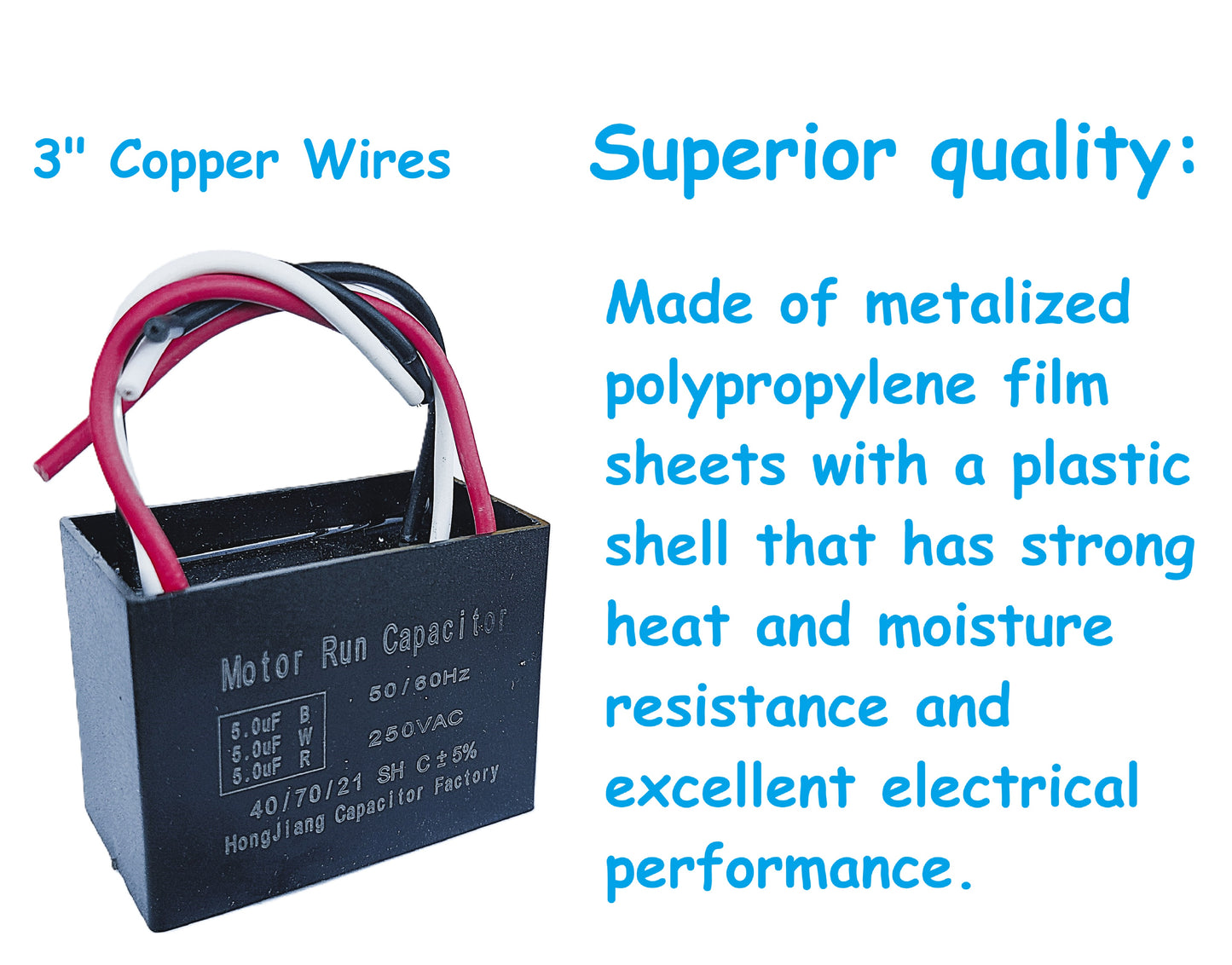 5uF+5uF+5uF (4, 5, or 6 Wires Compatible) 250VAC Motor and Fan Capacitor(CBB61) Replacement for New TECH, Ceiling Fan, Range Hood, Water Pump, Washing Machine, and Generator