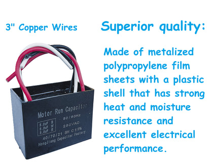 5uF+5uF+5uF (4, 5, or 6 Wires Compatible) 250VAC Motor and Fan Capacitor(CBB61) Replacement for New TECH, Ceiling Fan, Range Hood, Water Pump, Washing Machine, and Generator